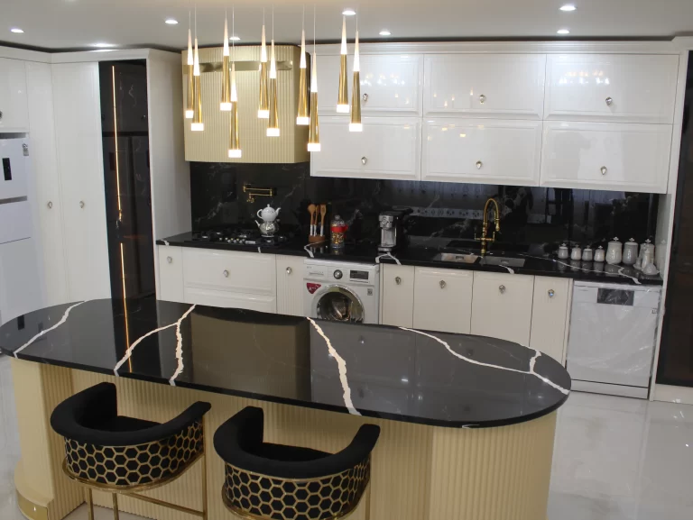 میز جزیره و صفحه رویه کابینت کوارتزی